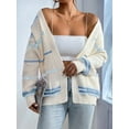 thumbnail image 6 of Women'S Open Front Colorful Striped Drop Shoulder Oversized Cardigan Sweater Sky Blue M, 6 of 9