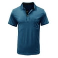 thumbnail image 3 of Mens T-shirts Male Summer And Spring Solid Color Lapel Short Sleeve Button Neck Striped Oversized Shirt Top Mens Summer Shirt Athletic V Neck Shirts Men Long Sleeve Fitted Athletic Clothe Blue L, 3 of 5