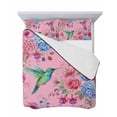 thumbnail image 7 of Quilts Twin Size Bedding Set, Pink Spring Floral Lightweight Quilted Comforter, Watercolor Birds Farmhouse Art Soft Reversible Bedspread Coverlet with Pillow Covers for All Season, 68" x 86", 7 of 7