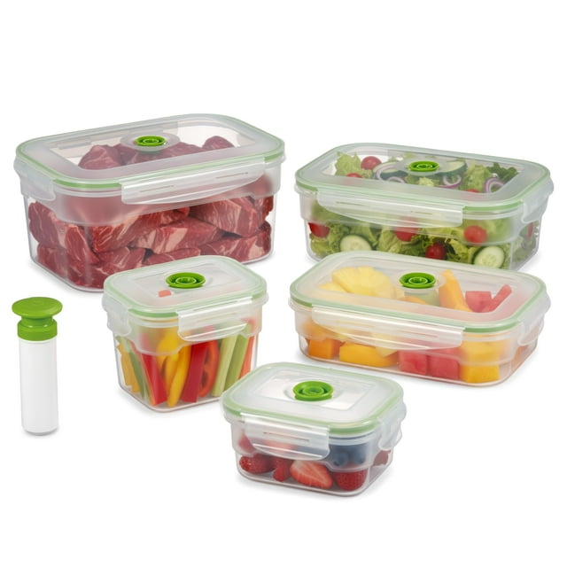 Lasting Freshness 11 piece Vacuum Seal Food Storage Containers with Vacuum Pump, Airtight and Leak Proof, Vacuum Sealed Food Storage Containers, Meal