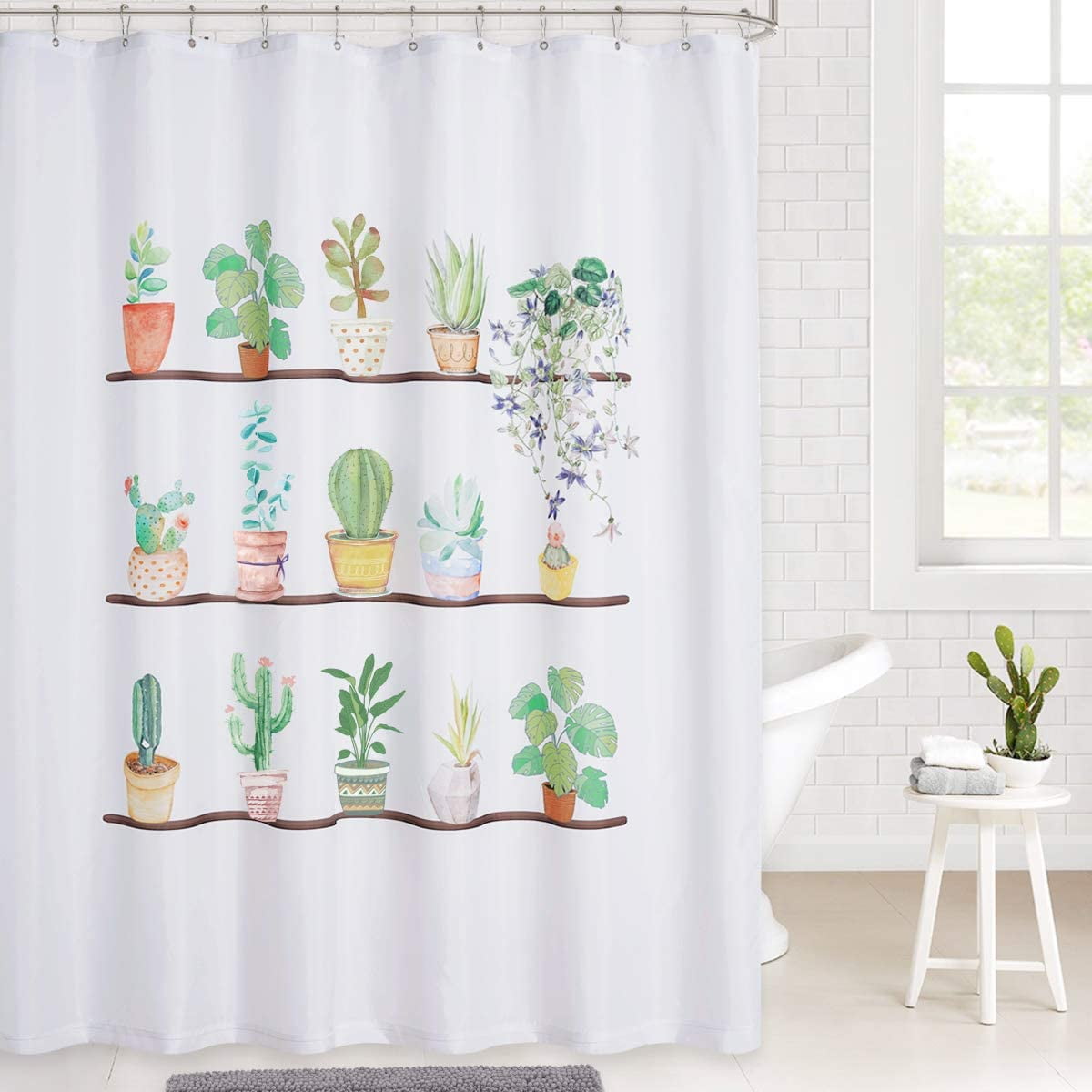 72X72" Pink Flamingo Tropical Plants Cactus Shower Curtain Home Bathroom Decor 