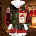 thumbnail image 2 of Christmas Sweatshirts for Women Christmas Patchwork Plaid Santa Snowflake All Over Print Hoodie Warm Long Sleeve Hooded Santa Sweatshirt with Pockets, 2 of 3