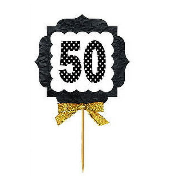 50th Birthday / Anniversary Gold Ribbon Hand Crafted Novelty Cupcake Decoration Toppers / Picks -12ct