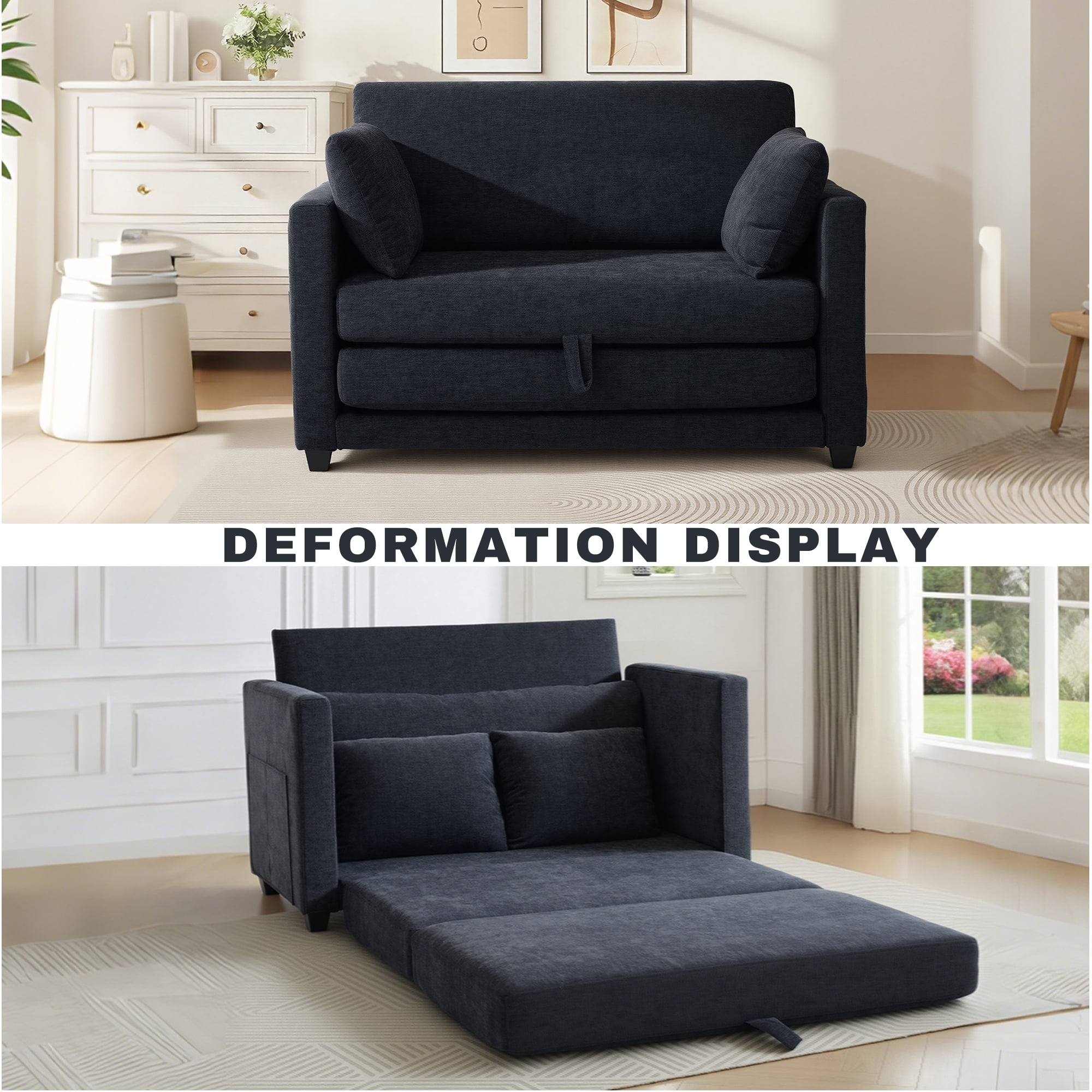 GAOHAPY 52" Loveseat Sleeper Sofa Bed,2 in 1 Convertible Floor Sofa Bed for Small Spaces,Pull Out Couch with Deep Seat,2 Pillows and Solid Frame Floor Couch for Living Room,Apartment