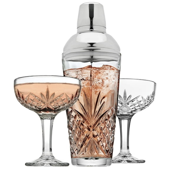 Godinger Cocktail Shaker and Cocktail Glasses Bar Set, Martini Shaker and 2 Martini Glasses Set - Dublin Collection