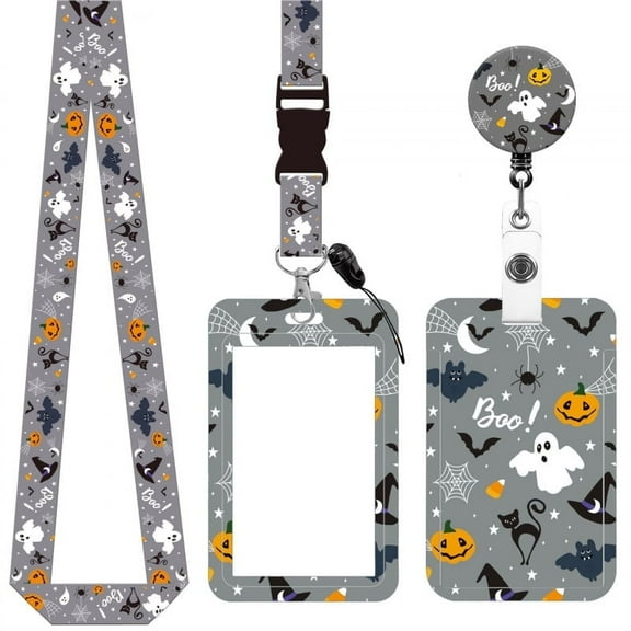 Halloween Badge Reel for Nurses - Pumpkin Ghost Retractable ID Holder with Breakaway Safety Clip, Spooky Pattern Lanyard for Work & Party