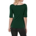 thumbnail image 4 of INSPIRE CHIC Women's Boat Neck Tops Half Sleeves Fitted Layering Soft T-Shirt S Olive Green, 4 of 9