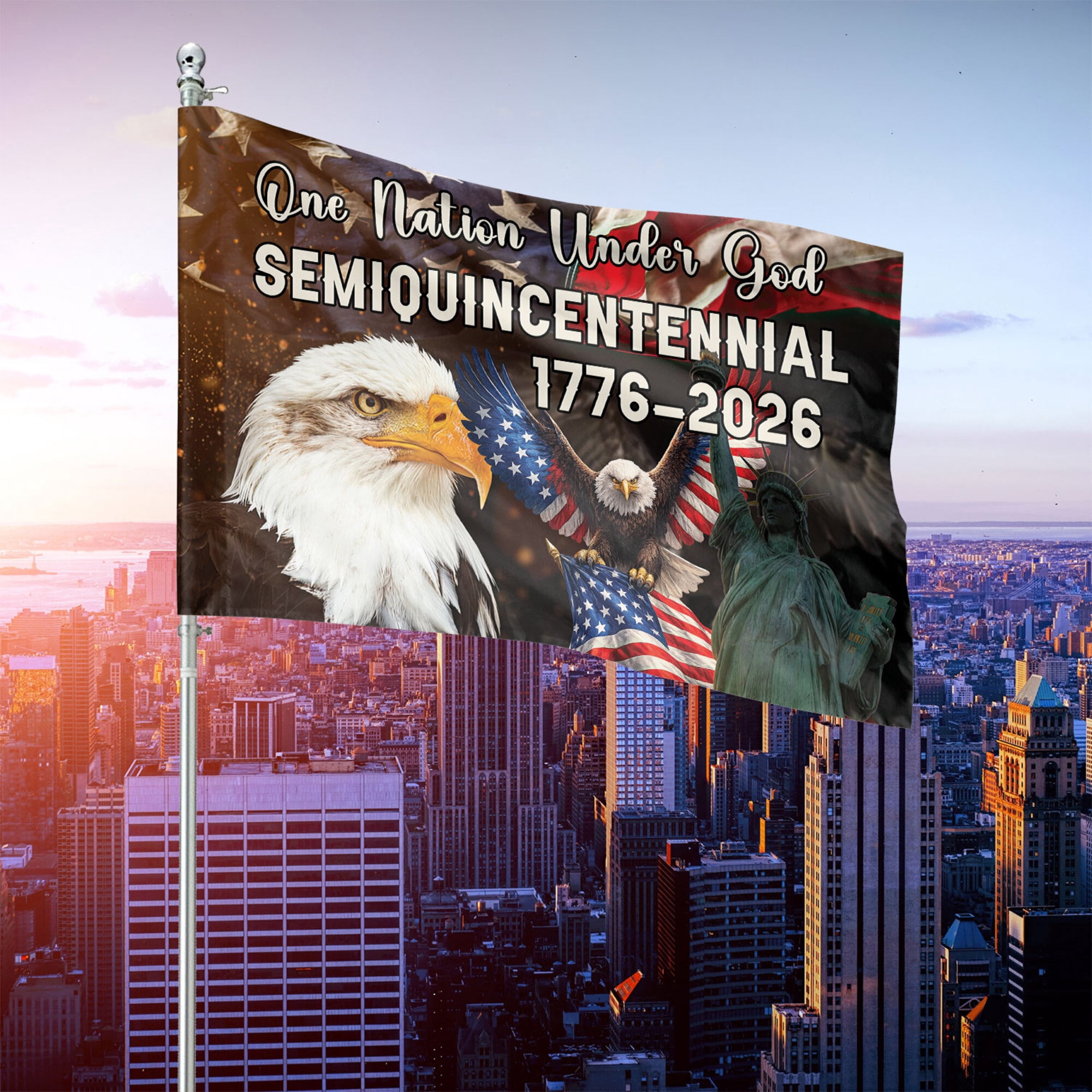 One Nation Under God Semiquincentennial Flag 1776-2026, America 250 Patriotic Bald Eagle Flag, Independence Day USA House or Garden Decor