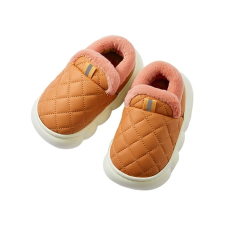

Avamo Unisex-Child Warm Slippers Low Top Bootie Shoe Dimond Fuzzy Slipper Walking House Shoes Indoor Waterproof Plush Lining Orange 2Y