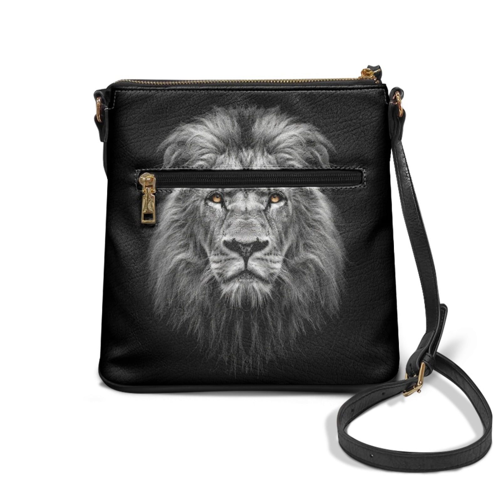 LedBack Lion Print Women's Crossbody Bag Leather Shoulder Handbag Sling Hobo Bag Multi Pocket Satchel Purse with Adjustable Shoulder Strap, Black