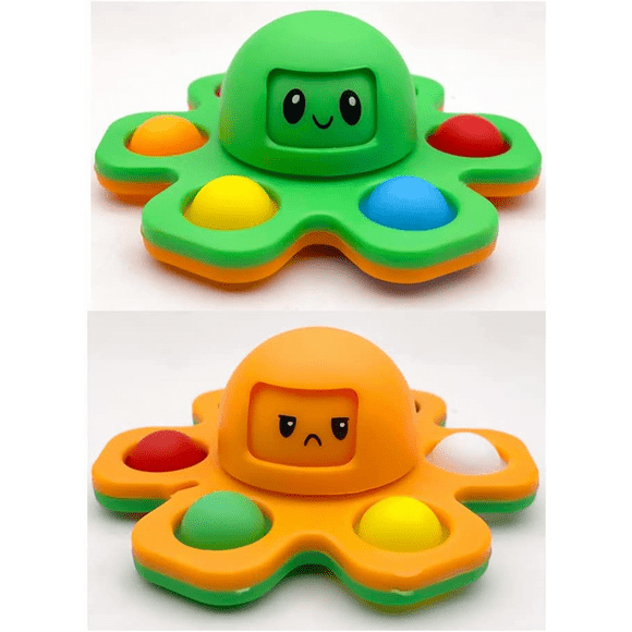 2 PCS Face Expression Changing Flip Octopus Popping Up Fidget Sensory Spinner Toy - Simple Fidget Dimple Toy - Push Pop Up Bubble Finger Hand Flipping Spinner - Stocking Stuffers Gift