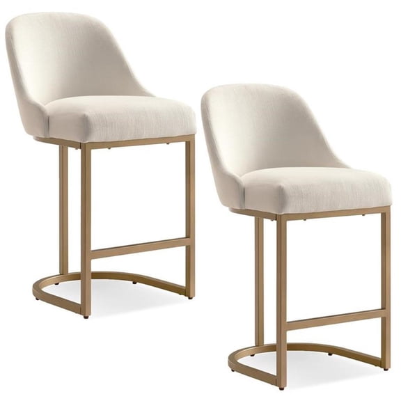 Bowery Hill Contemporary Barrel Back Metal Counter Stool in Oak (Set of 2)