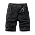 thumbnail image 3 of Caqnni Men's Cotton Casual Bermuda Shorts Drawstring Summer Beach Stretch Twill Chino Golf 9" Shorts Chino Short Classic Cargo Summer Short (34,Black), 3 of 9