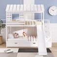 thumbnail image 2 of Clearance! Twin over Twin House Bunk Bed with Trundle and Slide, Storage Staircase,Roof and Window Design, White, 2 of 9