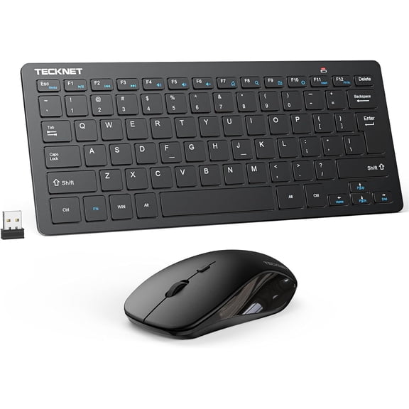 TECKNET BASICS Wireless Keyboard & Mouse Combo, 2.4GHz Mini Cordless Set, Silent 1600 DPI, Quiet Click Lag-Free for PC/Mac/Chrome OS