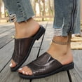 thumbnail image 4 of Fankiway Women's Perforated Slide Sandals Metallic Leatherette Non-Slip Comfortable Flat Slippers Summer Brown 6, 4 of 7