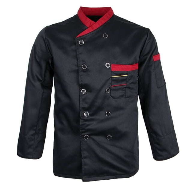 Chaqueta de Chef Uniforme de Catering Manga Larga con Abrigo BOLSILLOS - Negro, METRO Sunnimix Chaqueta de Chef de Manga Larga