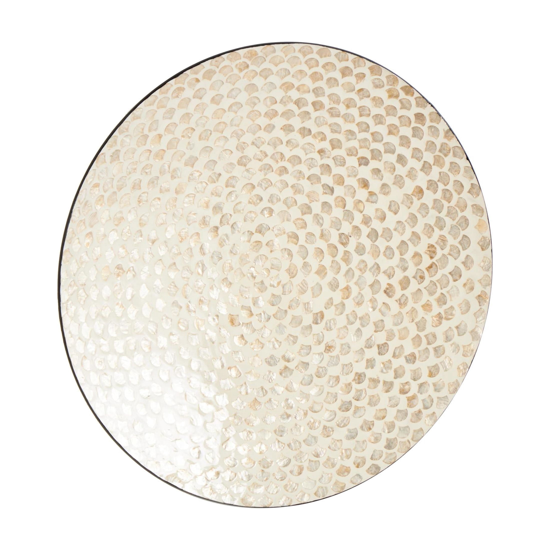 DecMode Cream Mother of Pearl Shell Round Disc Geometric Wall Decor with Black Frame