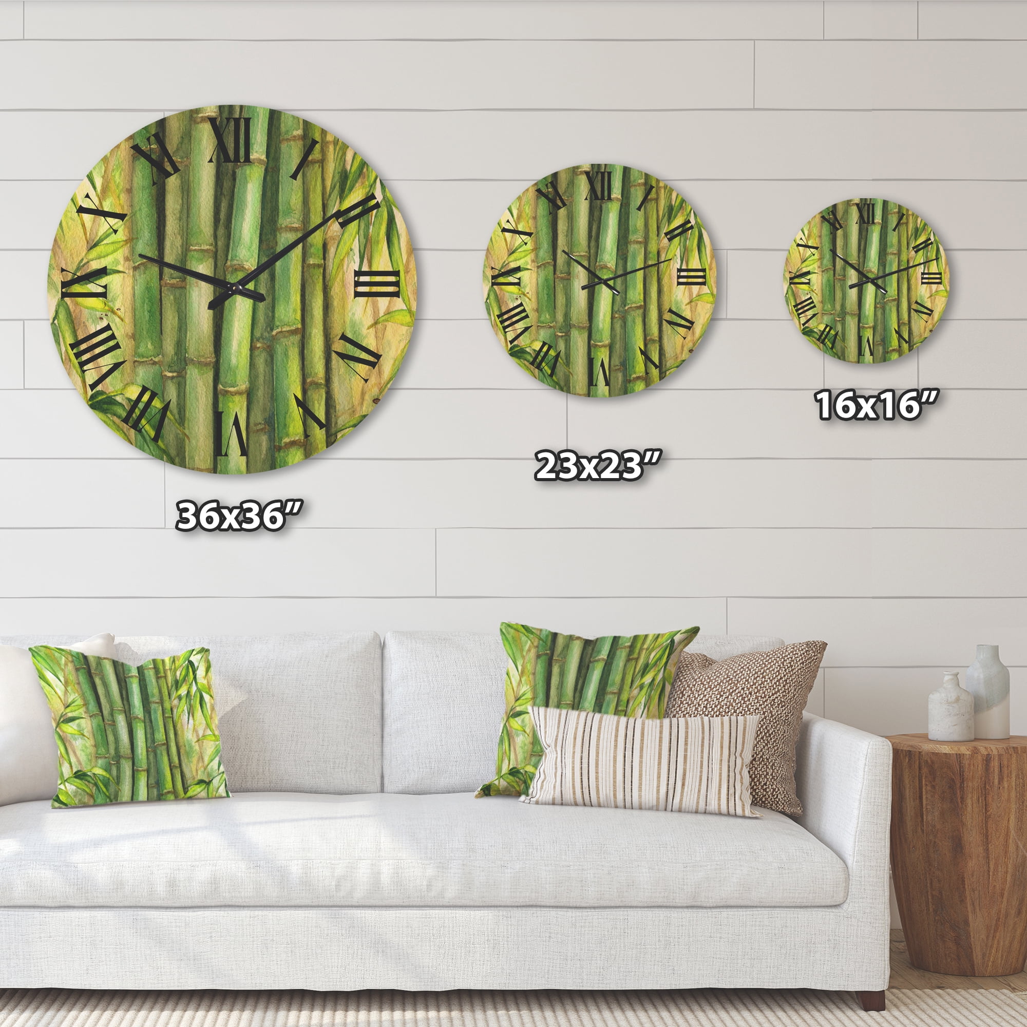 Designart 'Bright and Green Bamboo Stems' Transitional Wood Wall Clock