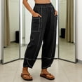 thumbnail image 6 of Miluxas Trendy Lounge Lantern Pants for Women Summer Cotton Linen Elastic Waist Pants with Pockets Solid Travel Vacation Trousers Black, 6 of 8