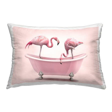 Stupell Industries Pink Flamingo Bath Decorative Printed Throw Pillow, 14 x 20