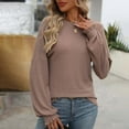 thumbnail image 5 of BLVB Women's Knitted Tops Trendy Ribbed Crewneck Ruffle Long Sleeve Shirts Casual Fall Going out Blouse, 5 of 7