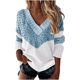 thumbnail image 1 of Mujer Tops Clásico Cuello en V Manga larga Bloque de color Suéter de punto suelto Blusa de suéter de cobertura Pompotops  gfhjh20888, 1 of 4
