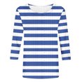 thumbnail image 4 of Scyoekwg Womens 3/4 Sleeve Shirts Round Neck Three-quarter Sleeve Tshirts Striped Print Graphic Tee Comfy Lightweight Blouses (Blue,L), 4 of 4
