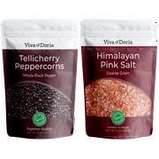 Viva Doria Tellicherry Peppercorn (Whole Black) 12 oz and Himalayan Pink Salt (Coarse Grain) 2 lbs for Grinder Refills