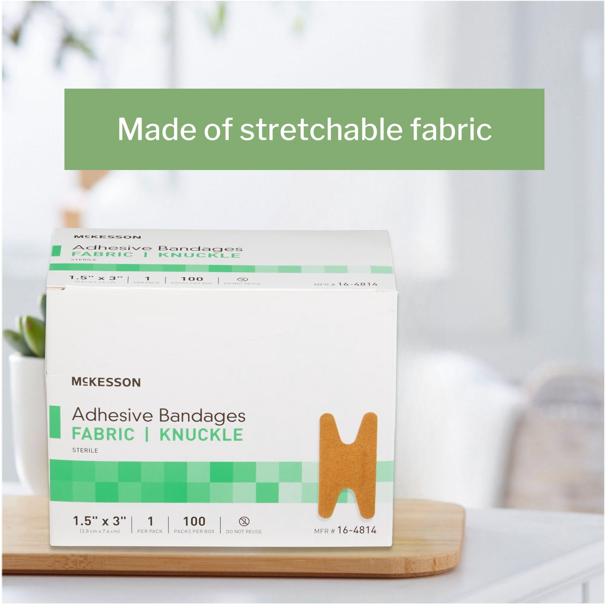 McKesson Adhesive Bandages, Fabric, Knuckle - Sterile, 1.5 in x 3 in, 100 Count, 24 Packs, 2400 Total