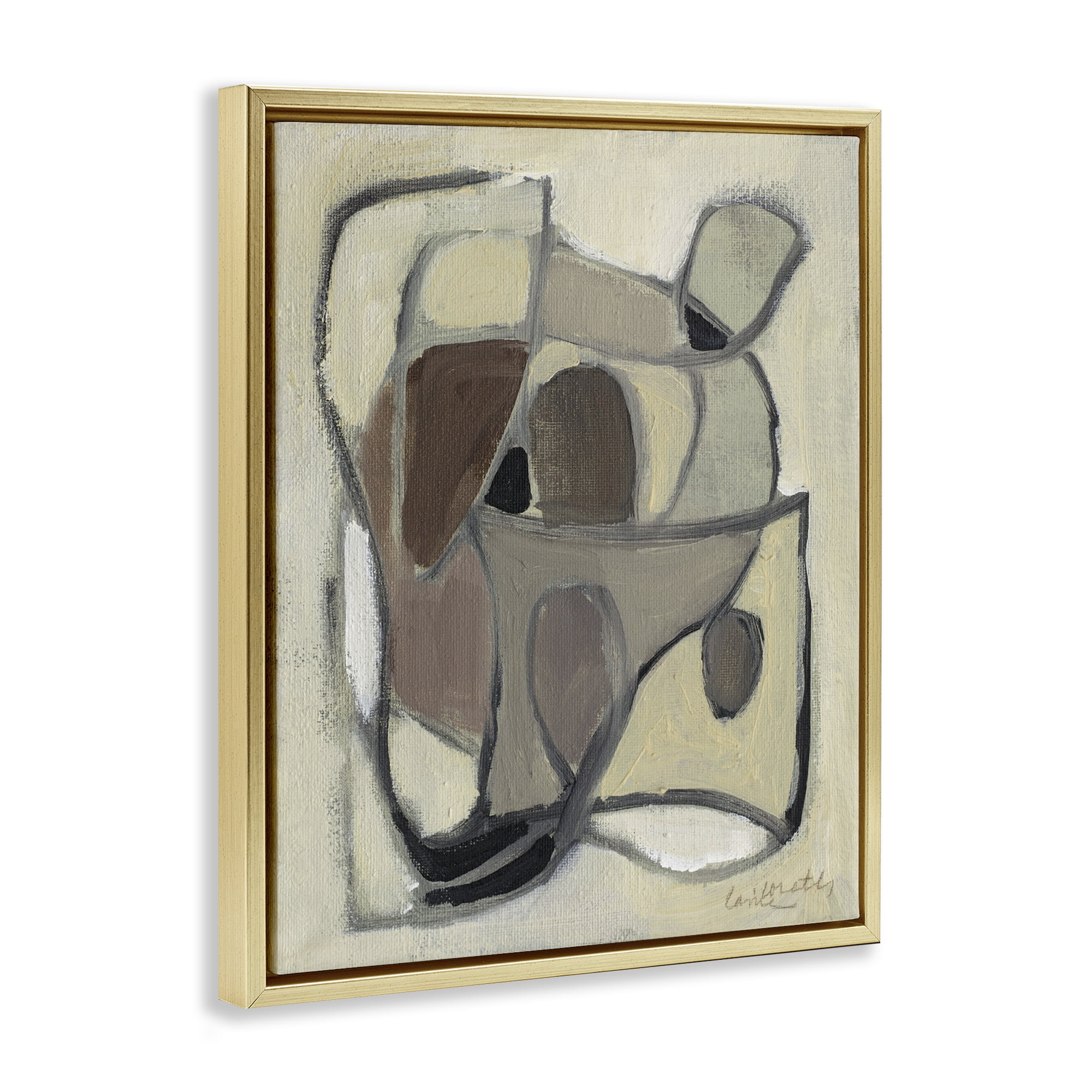 Stupell Industries Rustic Curved Shapes Abstract Gold Framed Floater Canvas Wall Art, design by Lanie Loreth