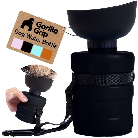 GORILLA GRIP Dog Water Bottle, 12 oz Pet Travel Squeeze Bottle, Food Grade Silicone, Black