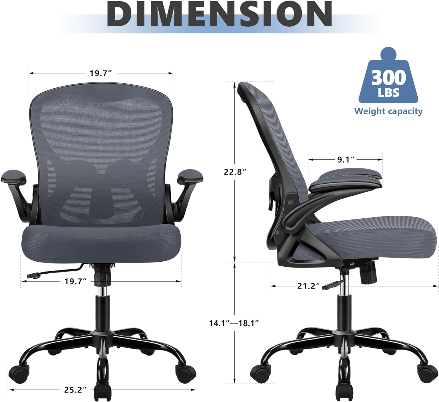 Office Chair, Ergonomic Desk Chair with Adjustable Height and Lumbar Support Swivel Desk Computer Chair with Flip up Armrests for Conference Room, Drak Gray