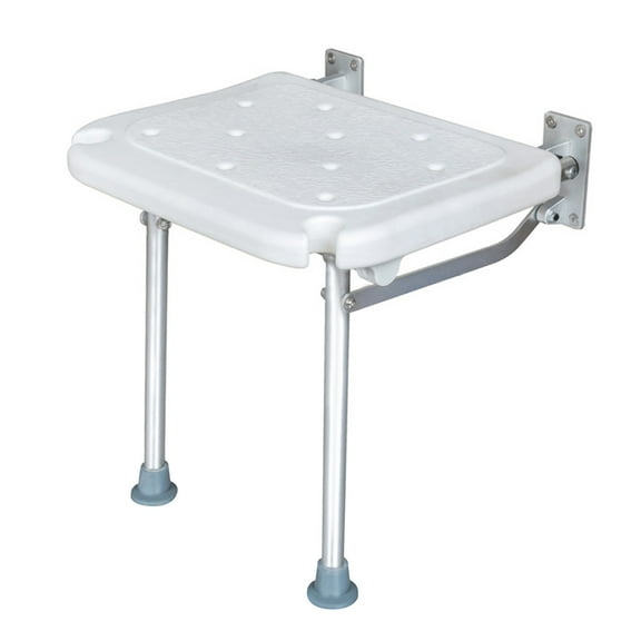 Folding Shower Bench Wall Mounted Flip-Up Bath Seat Screw-In Bathroom Chair Stool With Feet Drainage Holes Shower Head Slot For Elderly Seniors Disabled
