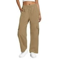 thumbnail image 5 of Hpapadks Womens Casual Pants Straight Leg Elastic Waist Solid Cargo Pant with Pockets Womens Slacks Khaki S, 5 of 7