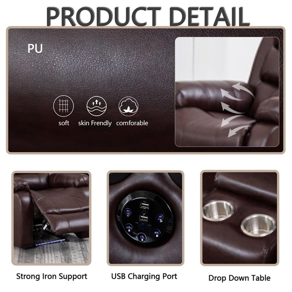 Pemberly Row Leather Multi Functional Sofa Set Reclining Living Room Set Brown