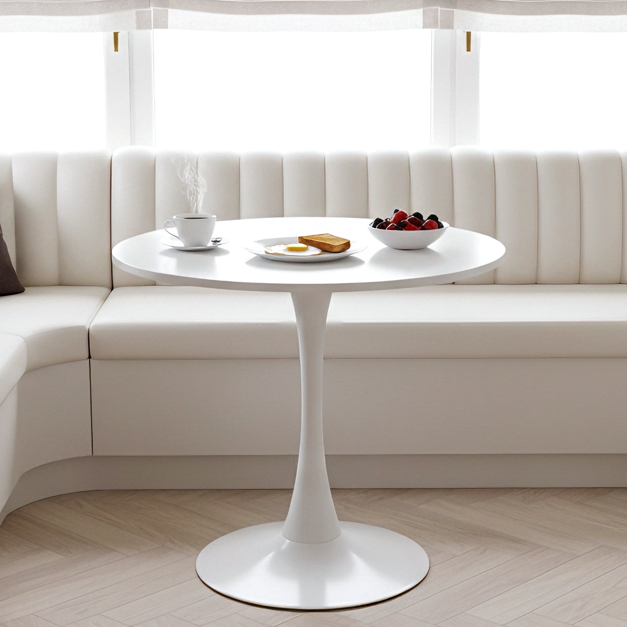23.6" Round Dining Table with MDF Top & Metal Tulip Pedestal Frame for Kitchen, Living Room, Bedroom, White
