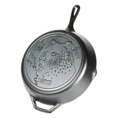12 in. Wildlife Series-Brown Bear Cast Iron Skillet, Black