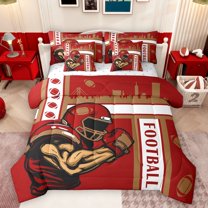 Castle Fairy Sport Football Bedding Comforter Set 7pcs for Female Men Adults,Rugby Ball Gamer Queen Bedding Sets Super Cozy,Brown Red Queen Sheet Sets,Ultra Soft Home Decor,Reversible