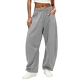 thumbnail image 4 of Barrel Sweatpants Women Fall Winter Elastic Waist Casual Loose Fit Wide Leg Sweat Pants Trousers with Pockets, 4 of 8