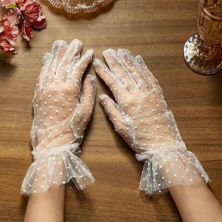 15 Colors Women Tea Party Gloves Summer Vintage Ruffled Dot Short/Long Mesh  Gloves for Prom Banquet Wedding Evening - Walmart.com