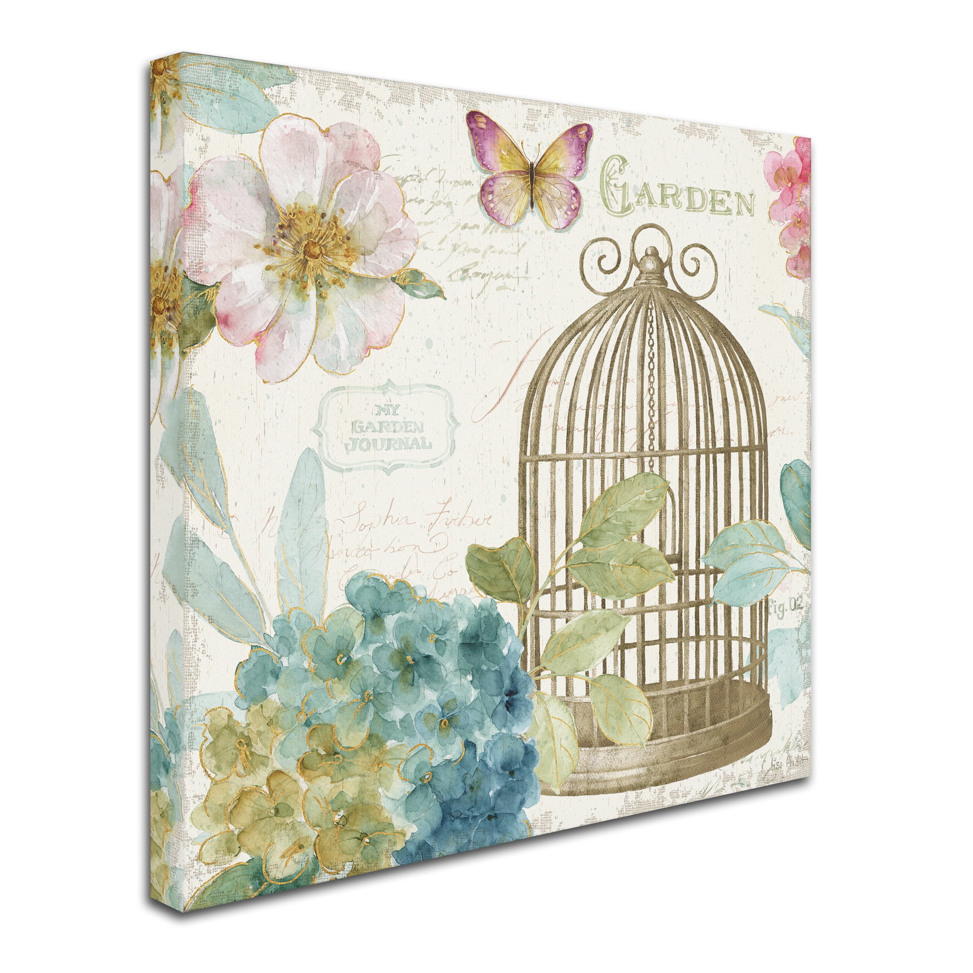 Trademark Fine Art "Rainbow Seeds Floral Birdcage III v2" Canvas Art by Lisa Audit