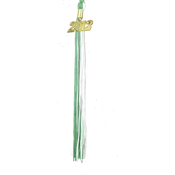 Honors Graduation - Graduation Tassel with 2012 Year Charm (Green and White) - Unisex - All ages