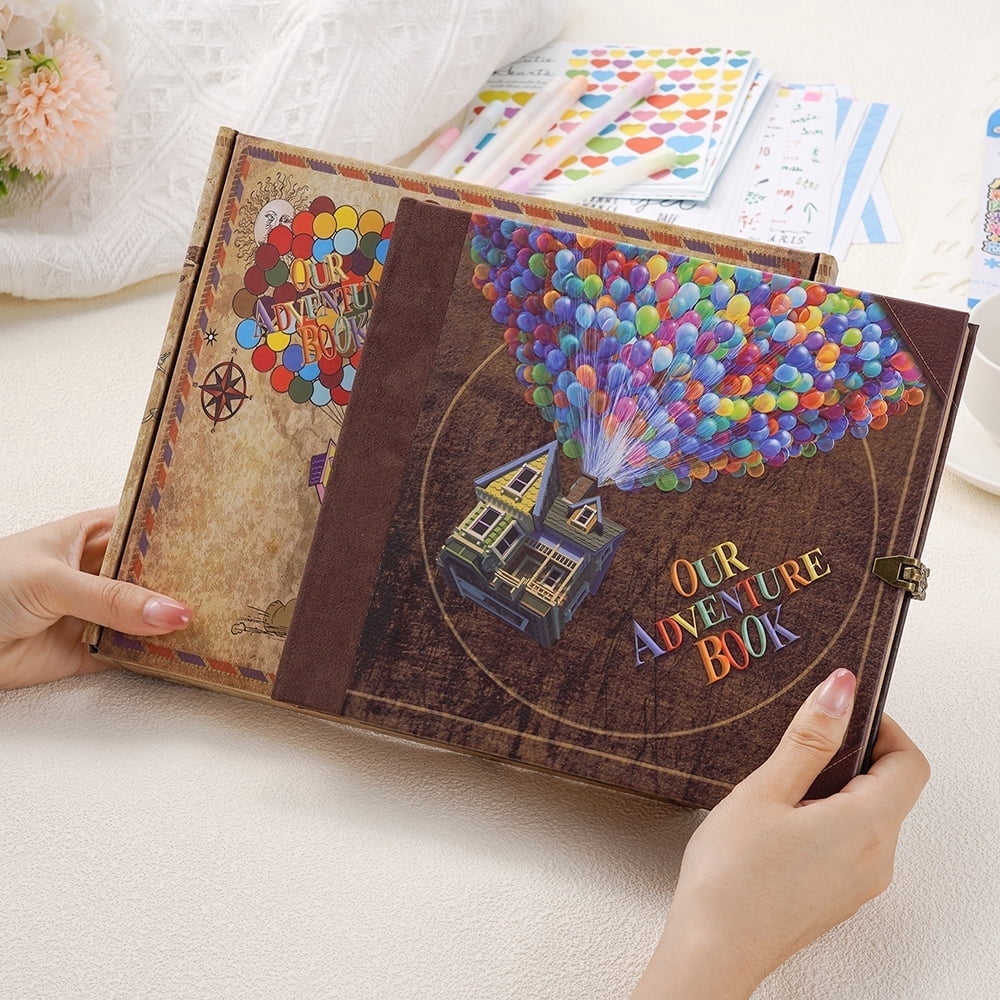 Auao Our Adventure Book Scrapbook, Up House Themed DIY Photo Album, 146 Pages Retro Travel Journal for Couples, Anniversary, Wedding