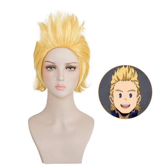 Anime Short Yellow Golden Cosplay Wig Heat Resistant Synthetic Hair Men Boys Halloween Costume Party Wigs (Mirio Togata)