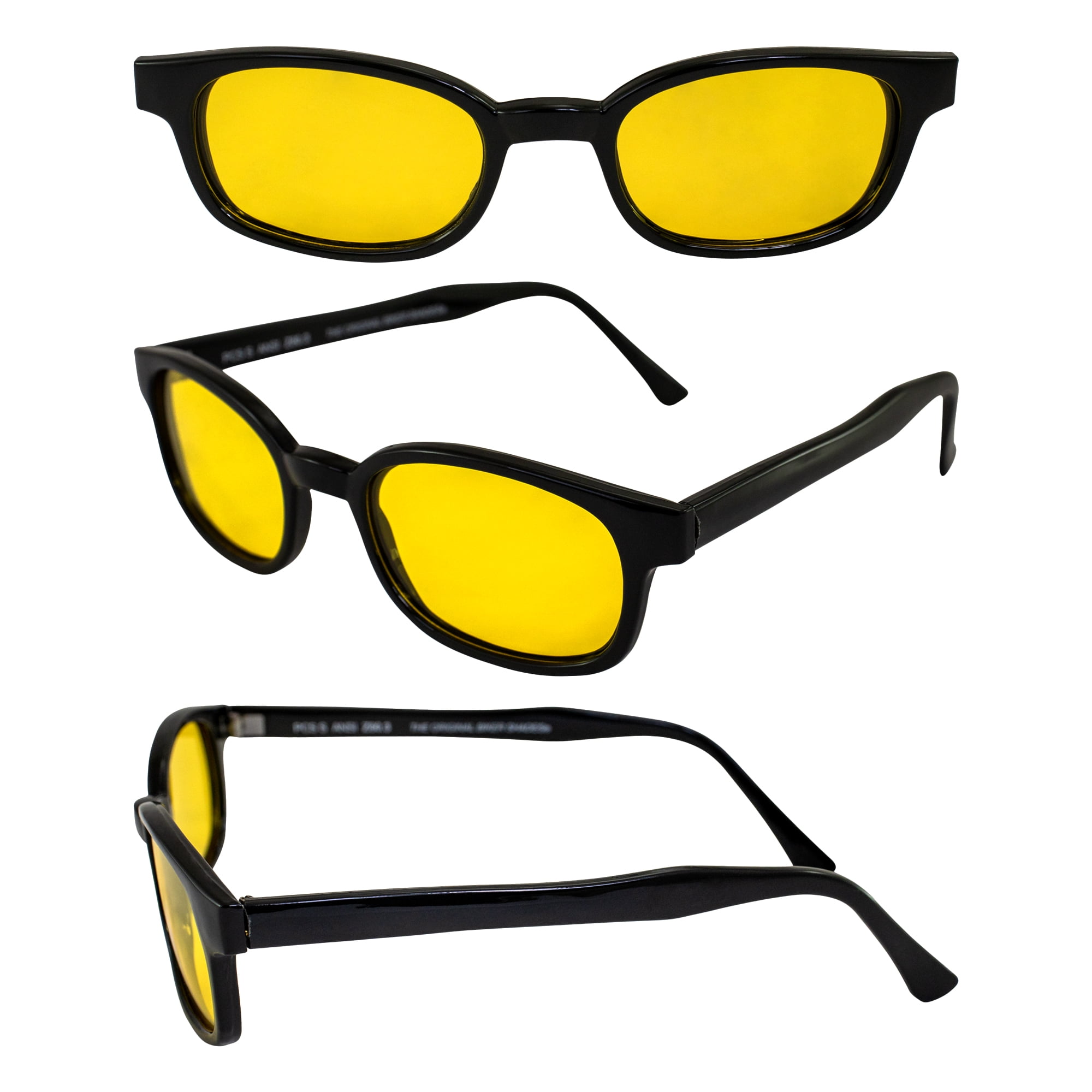 Pacific Coast KD's Biker Sunglasses - Black Frame With Yellow Lens Motorcycle Glasses