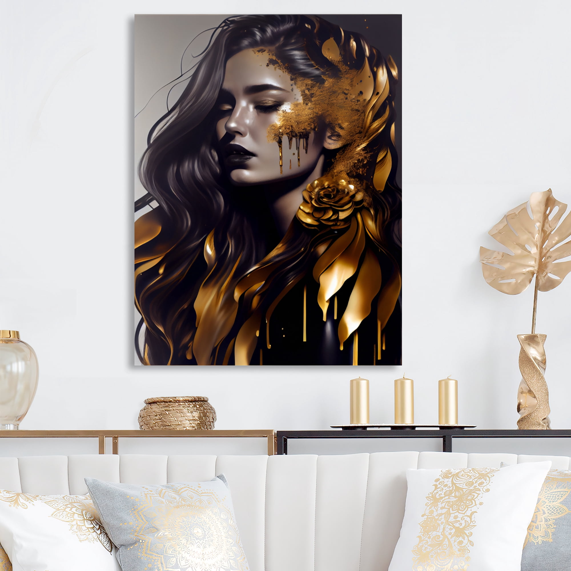 Designart Gold And Black Sensual Woman I Canvas Wall Art