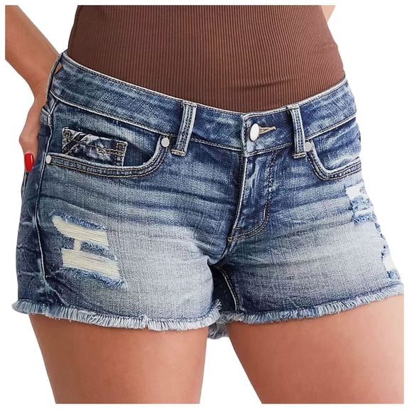 Shixinnn Women's Ripped Denim Shorts Mid Rise Distressed Jean Shorts Stretchy Short Jeans with Pocket Summer Casual Jeans Short Wildflower Pants for Women