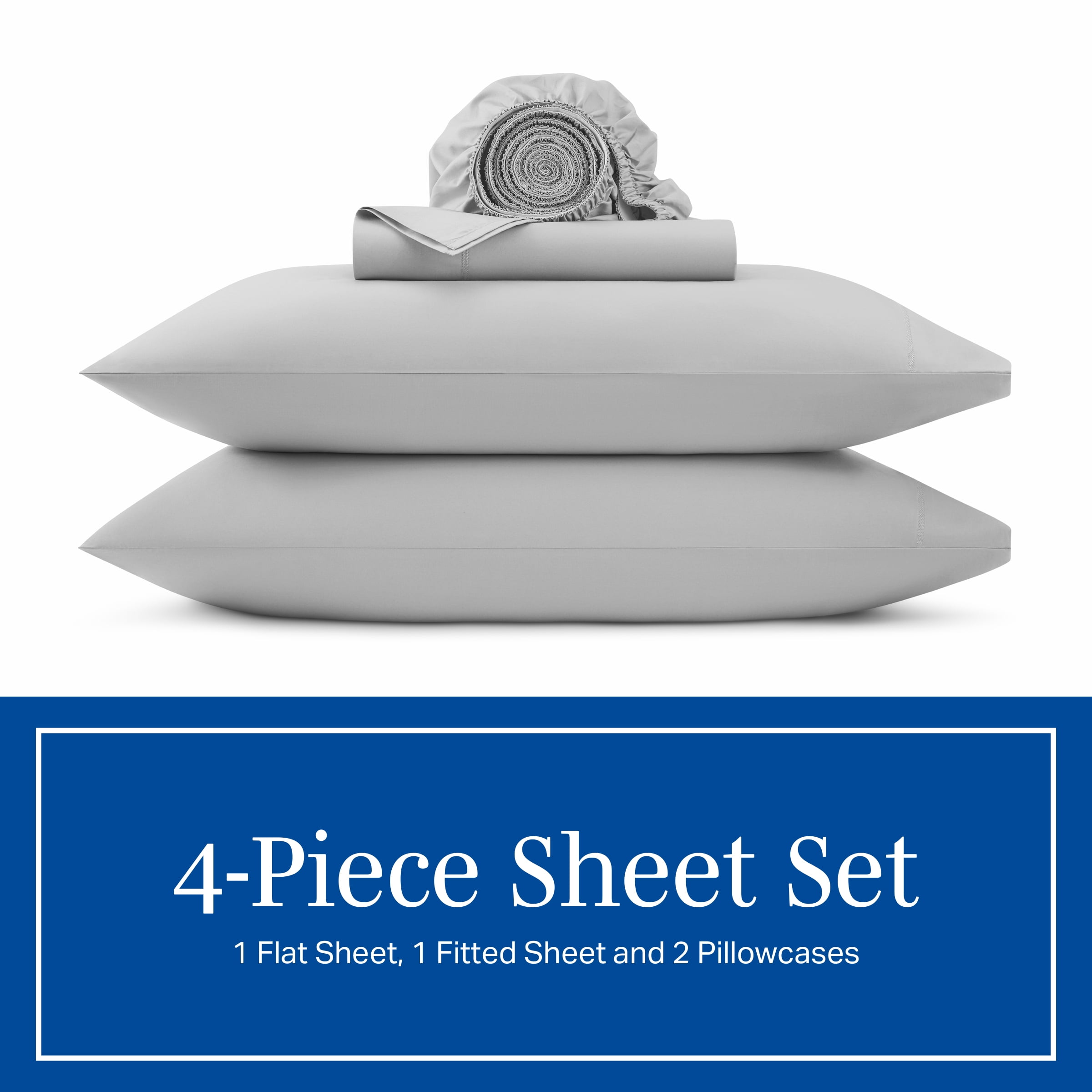 Wamsutta 1846 4-Piece 400 Thread Count Glacier Gray Egyptian Giza Cotton Percale Bed Sheets, Queen-Deep Pocket