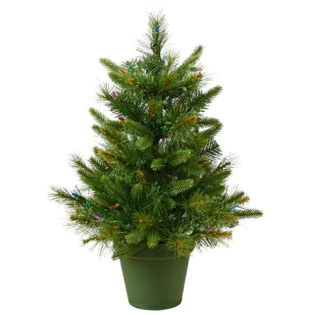 Small Potted Christmas Trees Vickerman 2' Pre-Lit Mixed Pine Cashmere Potted Artificial Christmas Tree - Clear LED ()
